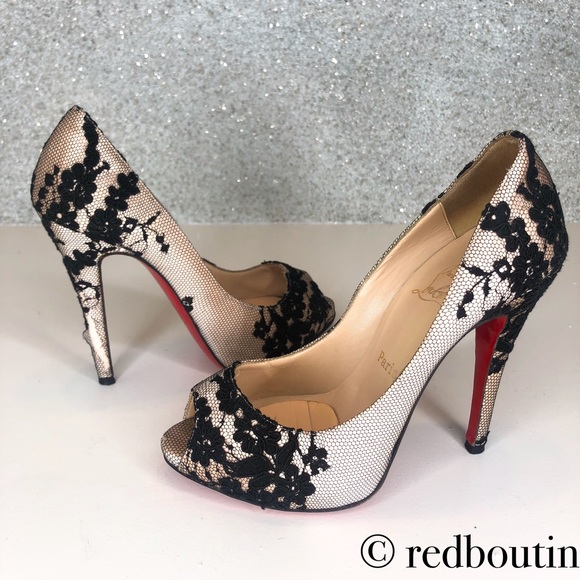 Christian Louboutin Shoes - Louboutin Very Prive satin & lace Peep-toe pumps